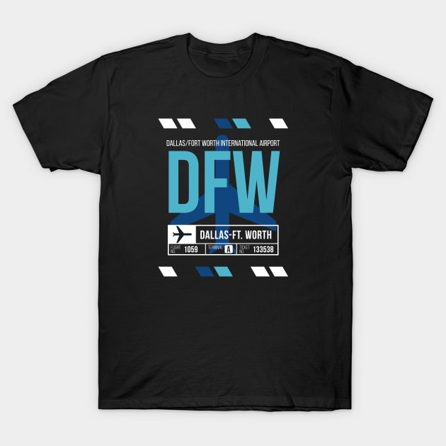 Dallas Ft Worth (DFW) Airport Code Baggage Tag T-Shirt by SLAG_Creative